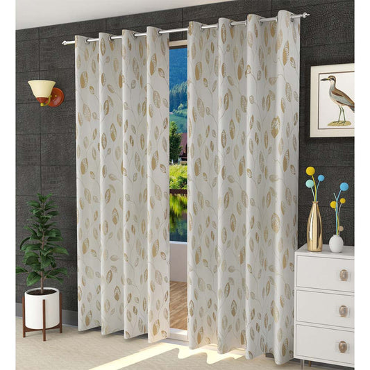 Curtain, (Presto) ICDDM113_D2, Gold colour Abstract Door curtain Set of 2, Curtain-IM15967