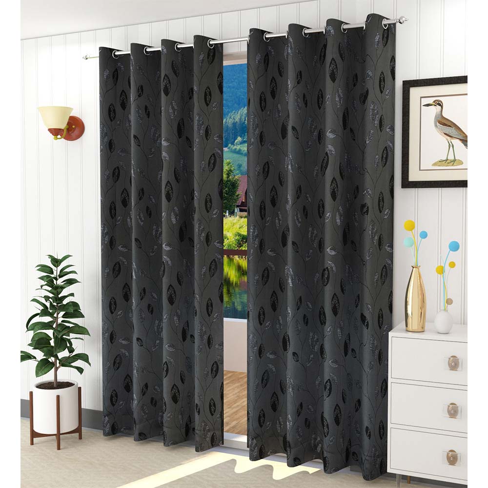 Curtain, (Presto) ICDDM115_LD2, Black colour Abstract Door curtain Set of 2, Curtain-IM15969-44X108 inches