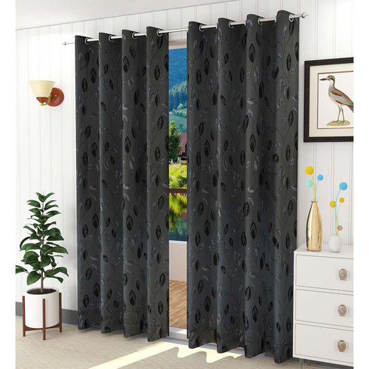 Curtain, (Presto) ICDDM115_D2, Black colour Abstract Door curtain Set of 2, Curtain-IM15969-44X84 inches