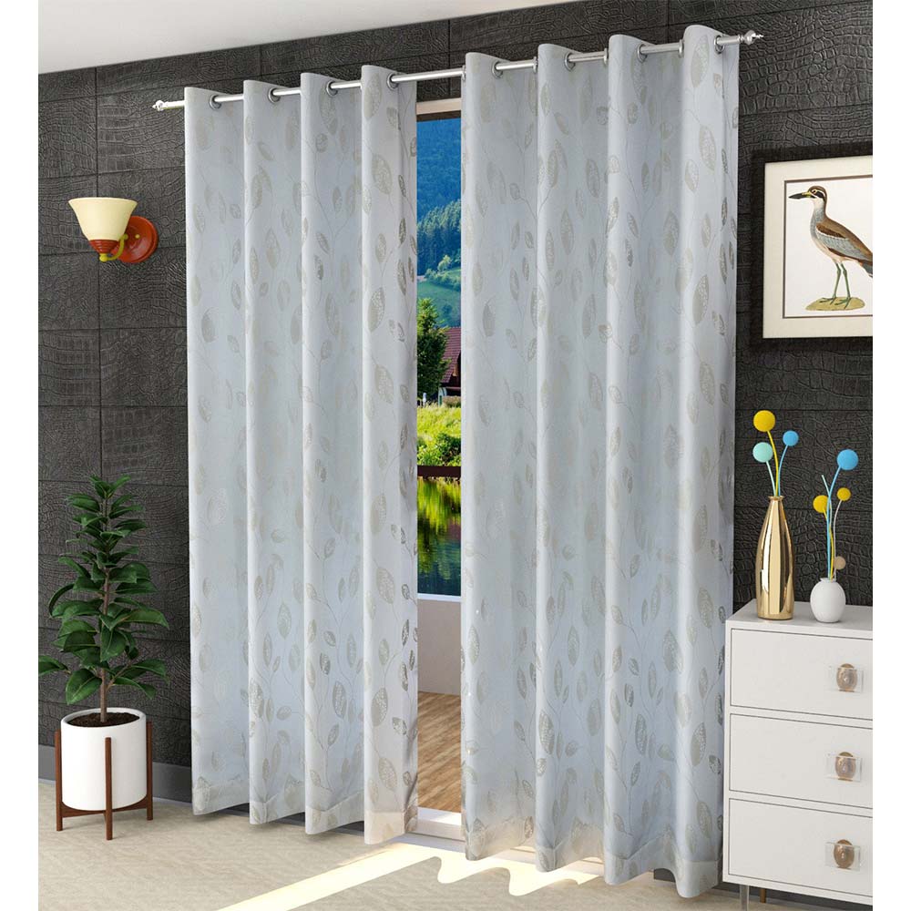 Curtain, (Presto) ICDDM116_LD2, White colour Abstract Door curtain Set of 2, Curtain-IM15970-44X108 inches