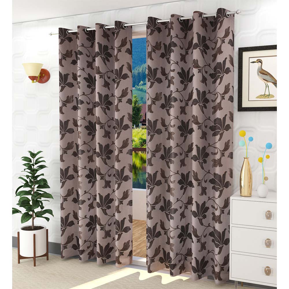 Curtain, (Presto) ICDDM122_LD2, Brown colour Abstract Door curtain Set of 2, Curtain-IM15973-44X108 inches