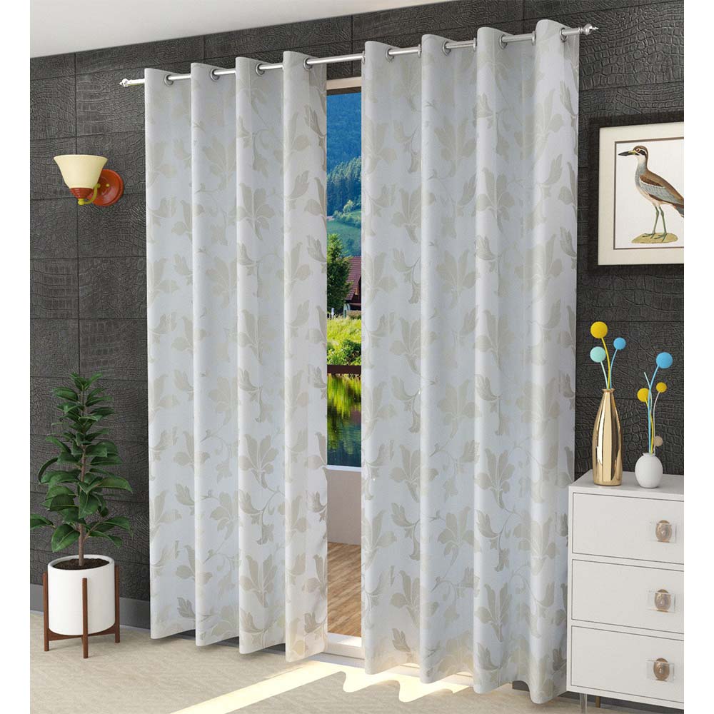 Curtain, (Presto) ICDDM126_LD2, White colour Abstract Door curtain Set of 2, Curtain-IM15975-44X108 inches