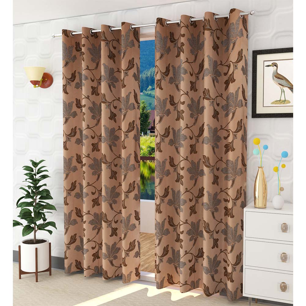 Curtain, (Presto) ICDDM128_LD2, Brown colour Abstract Door curtain Set of 2, Curtain-IM15977-44X108 inches