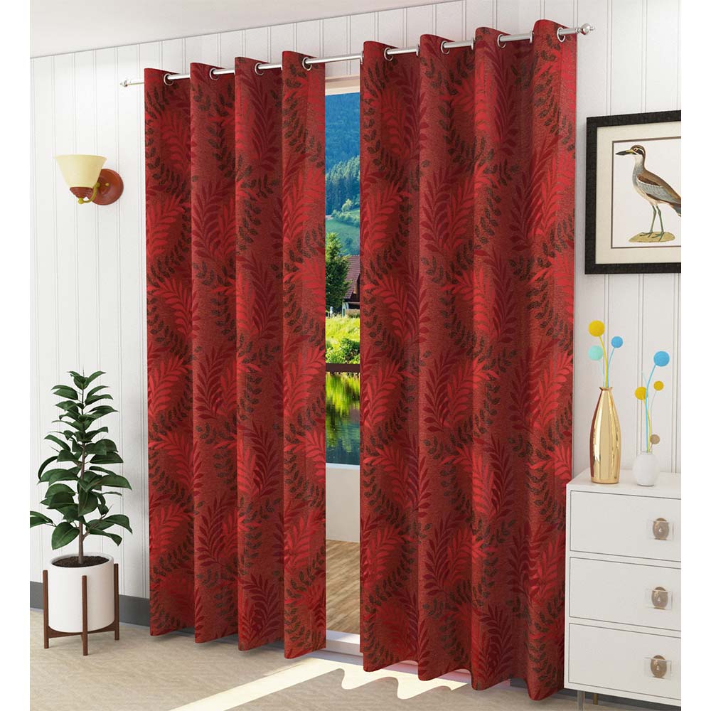 Curtain, (Presto) ICGL101_LD2, Red colour Floral Door curtain Set of 2, Curtain-IM15978-44X108 inches