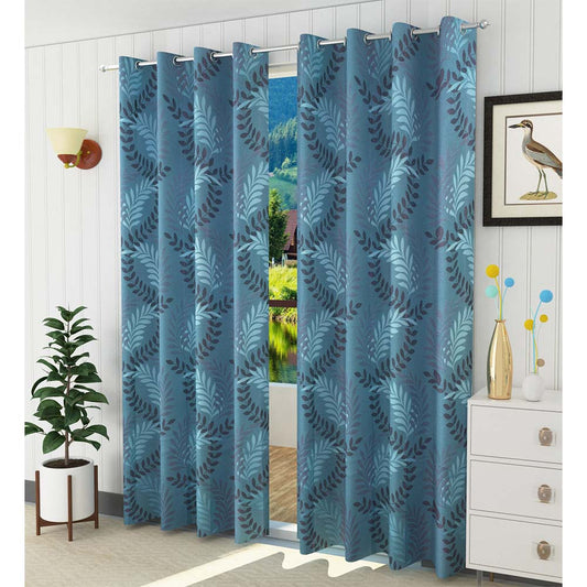 Curtain, (Presto) ICGL109_LD2, Aqua colour Floral Door curtain Set of 2, Curtain-IM15980-44X108 inches