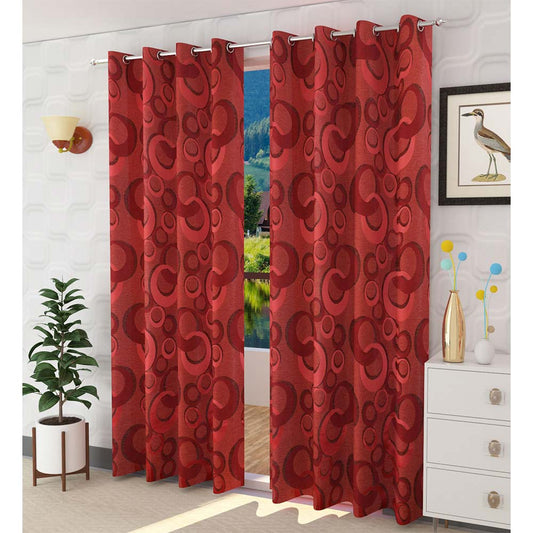 Curtain, (Presto) ICGGL111_LD2, Red colour Floral curtain Set of 2, Curtain-IM15981-44X108 inches