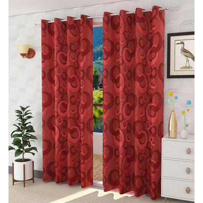 Curtain, (Presto) ICGGL111_W2, Red colour Floral  curtain Set of 2, Curtain-IM15981-44X60 inches