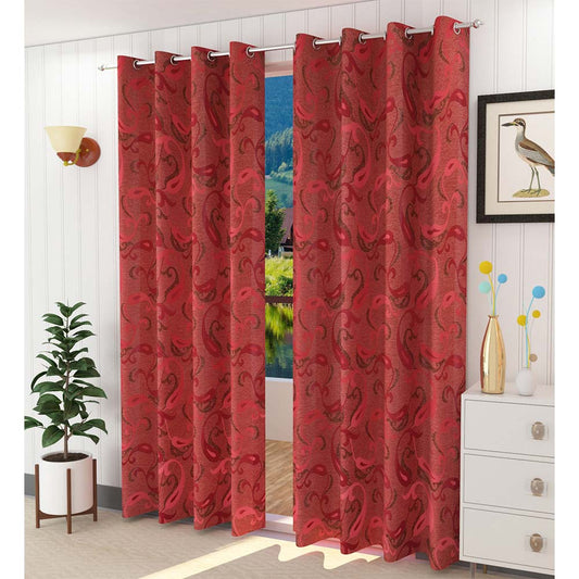 Curtain, (Presto) ICGGL121_LD2, Red colour Floral Long Door curtain Set of 2, Curtain-IM15987-44X108 inches