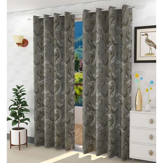 Curtain, (Presto) ICGGL125_LD2, Black colour Abstract Door curtain Set of 2, Curtain-IM15989-44X108 inches