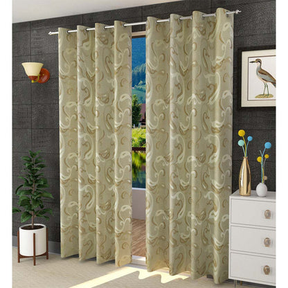 Curtain, (Presto) ICGGL128_LD2, Gold colour Abstract Door curtain Set of 2, Curtain-IM15990-44X108 inches