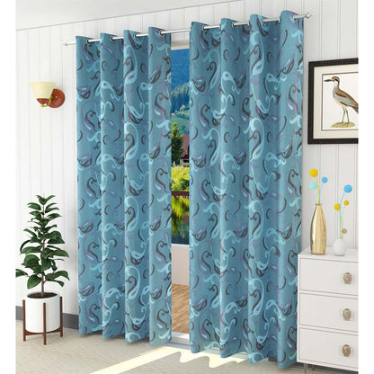 Curtain, (Presto) ICGGL129_LD2, Blue colour Abstract Door curtain Set of 2, Curtain-IM15991-44X108 inches