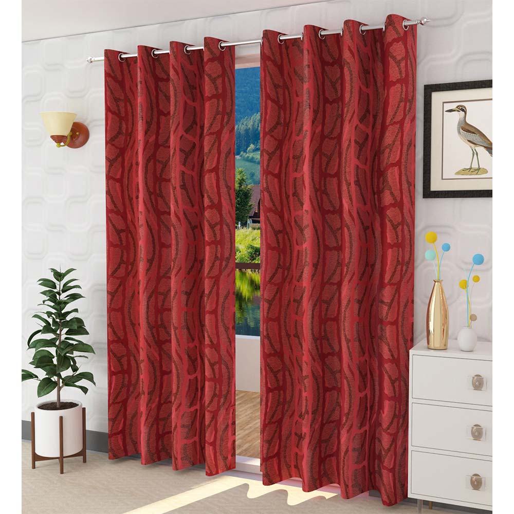 Curtain, (Presto) ICGGL131_LD2, Red colour Abstract Door curtain Set of 2, Curtain-IM15992-44X108 inches