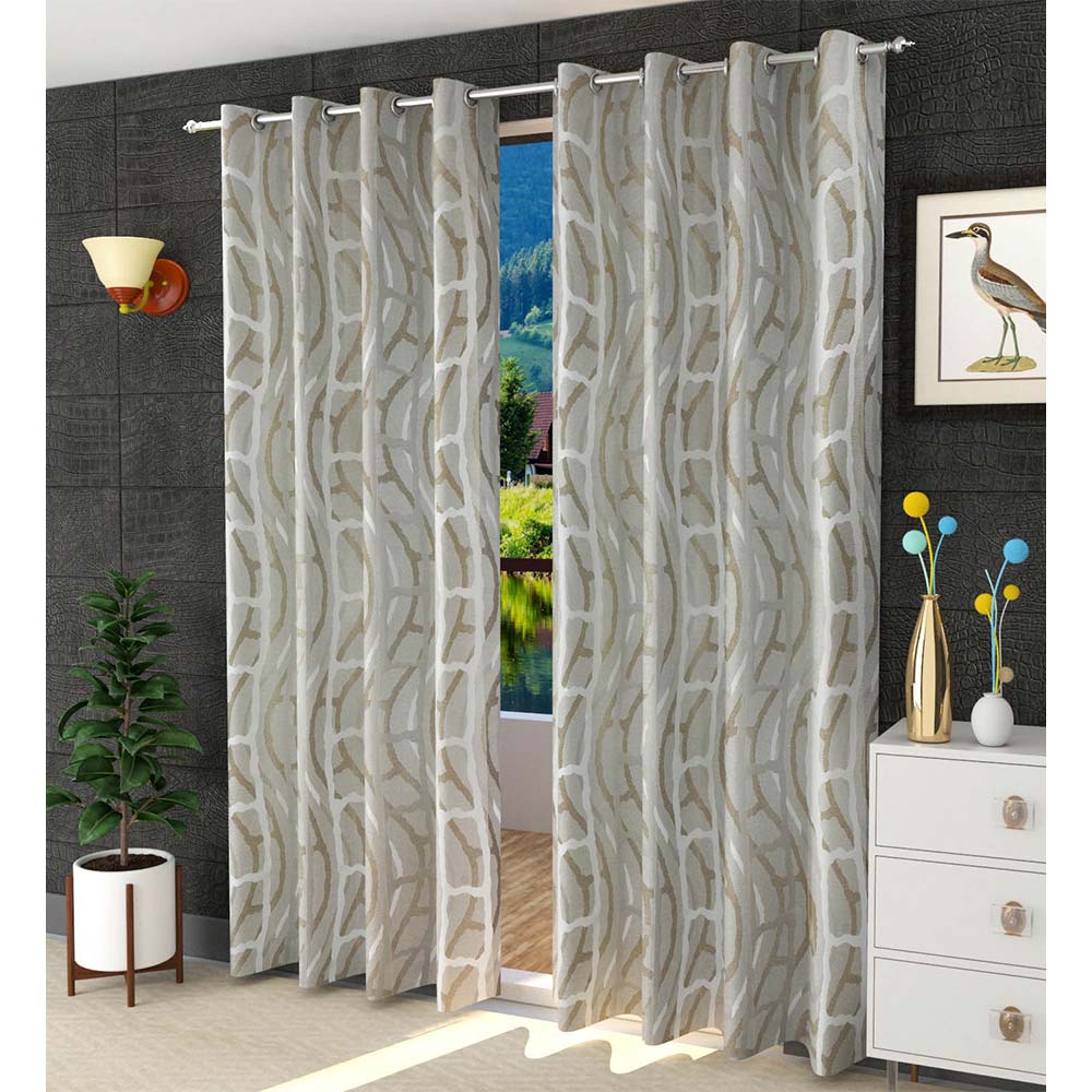 Curtain, (Presto) ICGGL133_LD2, Beige colour Abstract Door curtain Set of 2, Curtain-IM15993-44X108 inches