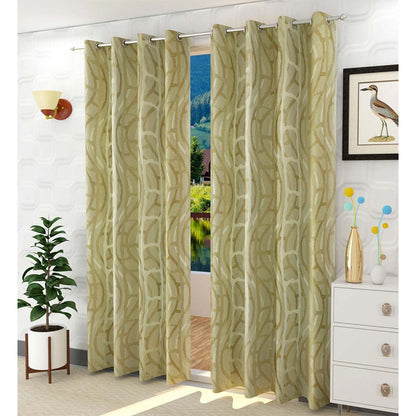 Curtain, (Presto) ICGGL138_LD2, Gold colour Abstract Door curtain Set of 2, Curtain-IM15997-44X108 inches