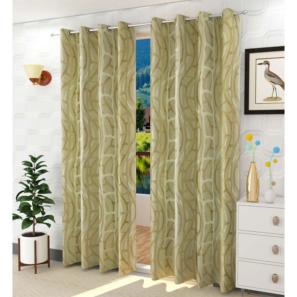 Curtain, (Presto) ICGGL138_D2, Gold colour Abstract Door curtain Set of 2, Curtain-IM15997-44X84 inches