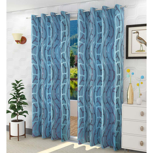 Curtain, (Presto) ICGGL139_LD2, Blue colour Abstract Door curtain Set of 2, Curtain-IM15998-44X108 inches