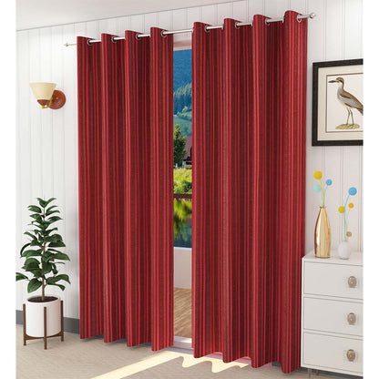 Curtain, (Presto) ICGGL141_LD2, Red Color Striped curtain Set of 2, Curtain-IM15999-44X108 inches