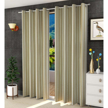 Curtain, (Presto) ICGGL143_LD2, Beige Color Striped Door curtain Set of 2, Curtain-IM16000-44X108 inches