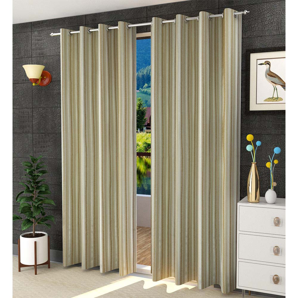 Curtain, (Presto) ICGGL143_D2, Beige Color Striped Door curtain Set of 2, Curtain-IM16000-44X84 inches