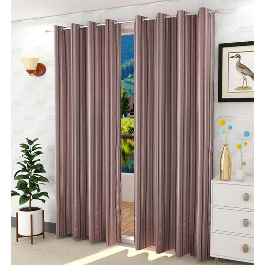 Curtain, (Presto) ICGGL144_LD2, Pink colour Striped Door curtain Set of 2, Curtain-IM16001-44X108 inches