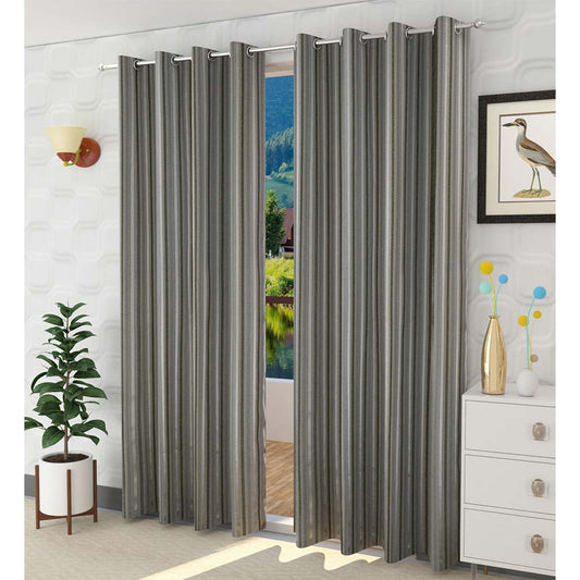 Curtain, (Presto) ICGGL145_LD2, Black colour Striped Door curtain Set of 2, Curtain-IM16002-44X108 inches