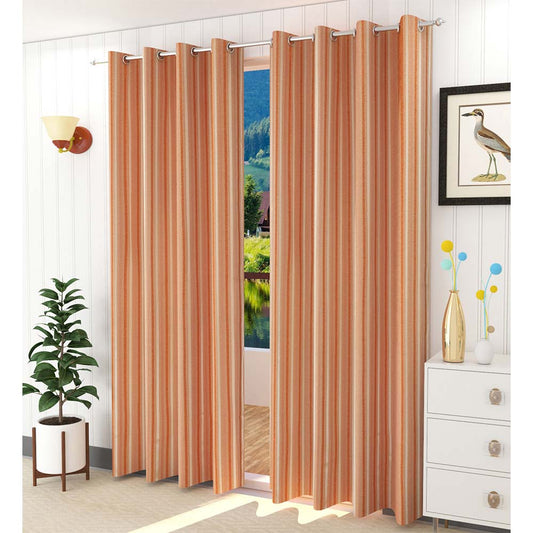 Curtain, (Presto) ICGGL146_D2, Rust colour Striped Door curtain Set of 2, Curtain-IM16003