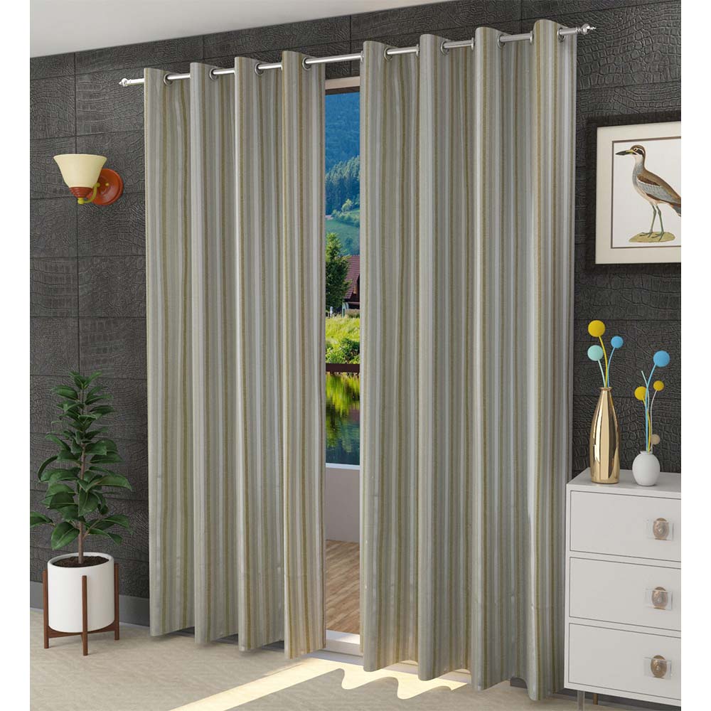 Curtain, (Presto) ICGGL148_D2, Gold colour Striped Door curtain Set of 2, Curtain-IM16004