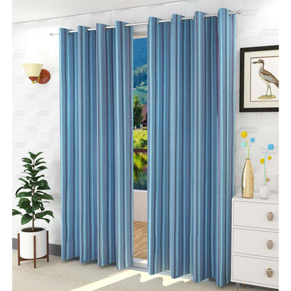 Curtain, (Presto) ICGGL149_D2, Blue colour Striped Door curtain Set of 2, Curtain-IM16005
