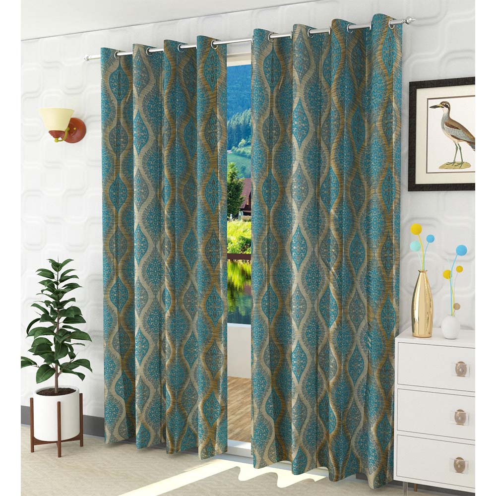 Curtain, (Presto) ICGGP1529_W2, Aqua colour Abstract Door curtain Set of 2, Curtain-IM16006-44X60 inches