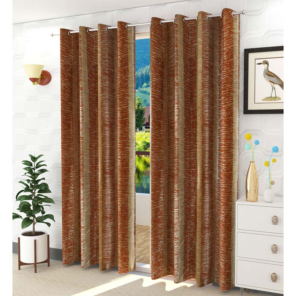 Curtain, (Presto) ICGGP1566_D2, Rust colour Abstract Door curtain Set of 2, Curtain-IM16008