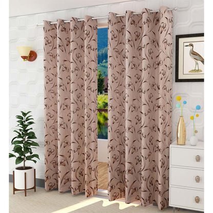 Curtain, (Presto) ICKKB202_D2, Brown colour Floral Jacquard Door curtain Set of 2, Curtain-IM16009