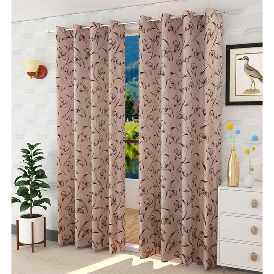 Curtain, (Presto) ICKKB202_D2, Brown colour Floral Jacquard Door curtain Set of 2, Curtain-IM16009