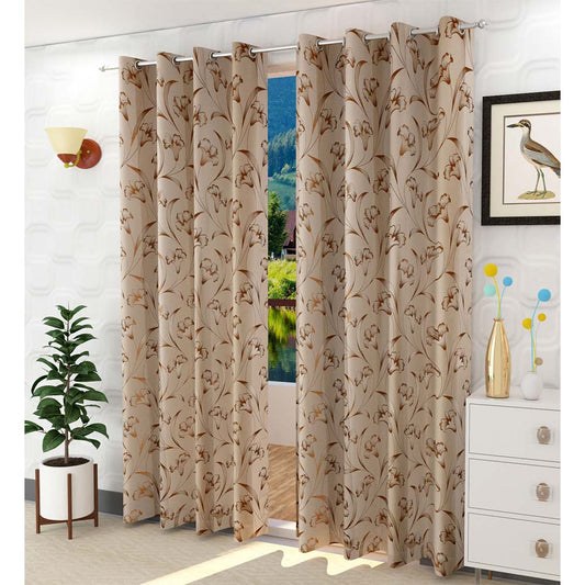 Curtain, (Presto) ICKKB203_LD2, Gold colour Floral Jacquard Door curtain Set of 2, Curtain-IM16010-44X108 inches