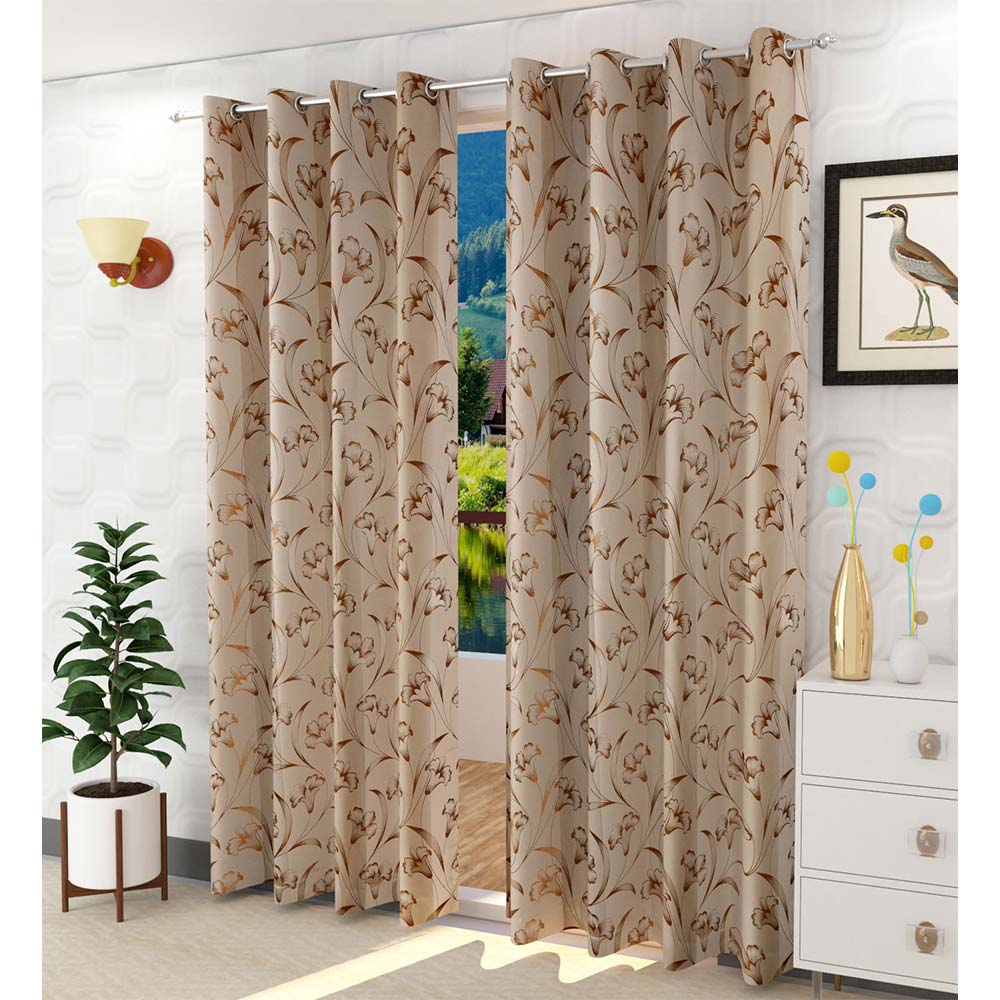 Curtain, (Presto) ICKKB203_D2, Gold colour Floral Jacquard Door curtain Set of 2, Curtain-IM16010-44X84 inches