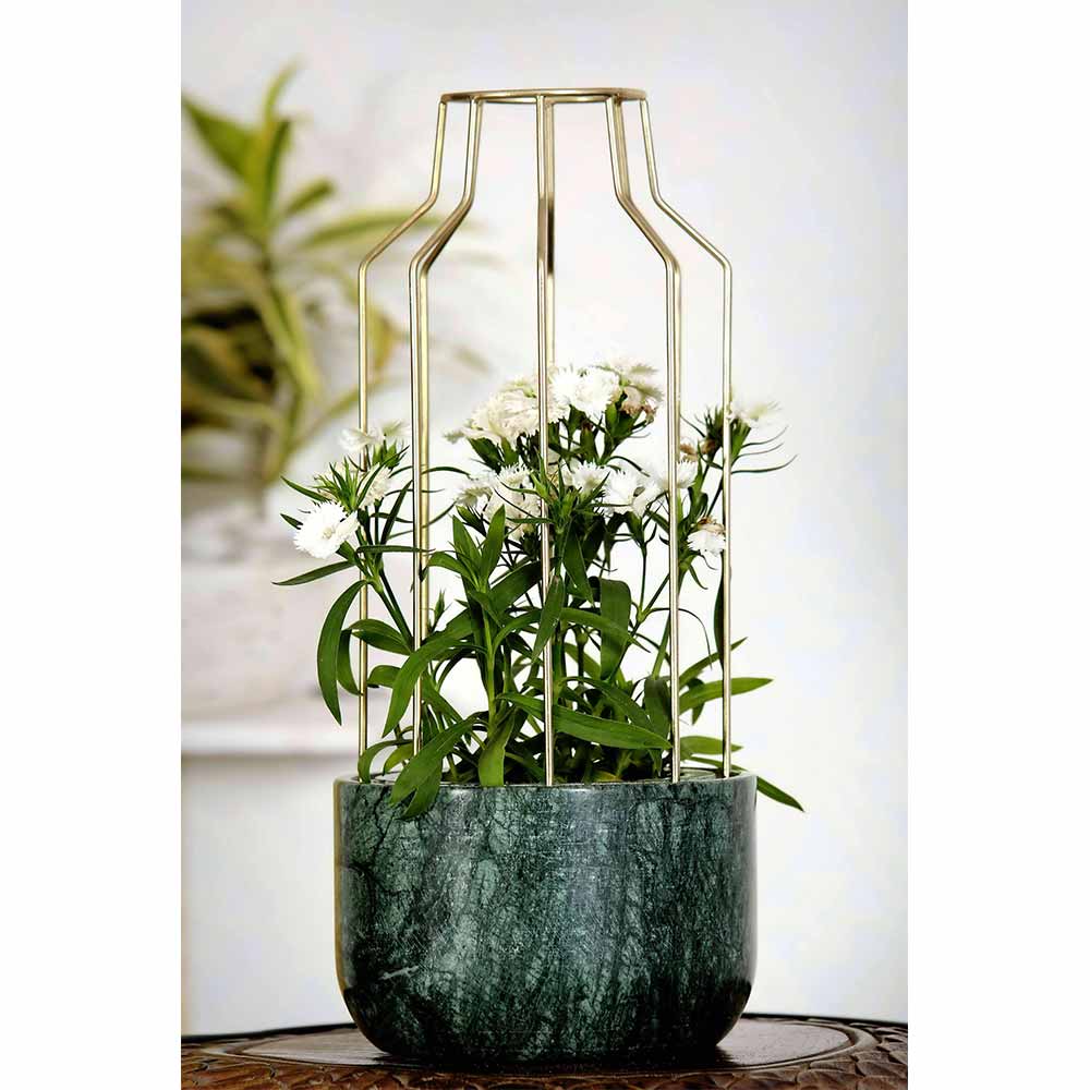 Table Accessory(MPL0008), Green Marble Base with Gold Metal Mesh Planter, Planter - IM16024