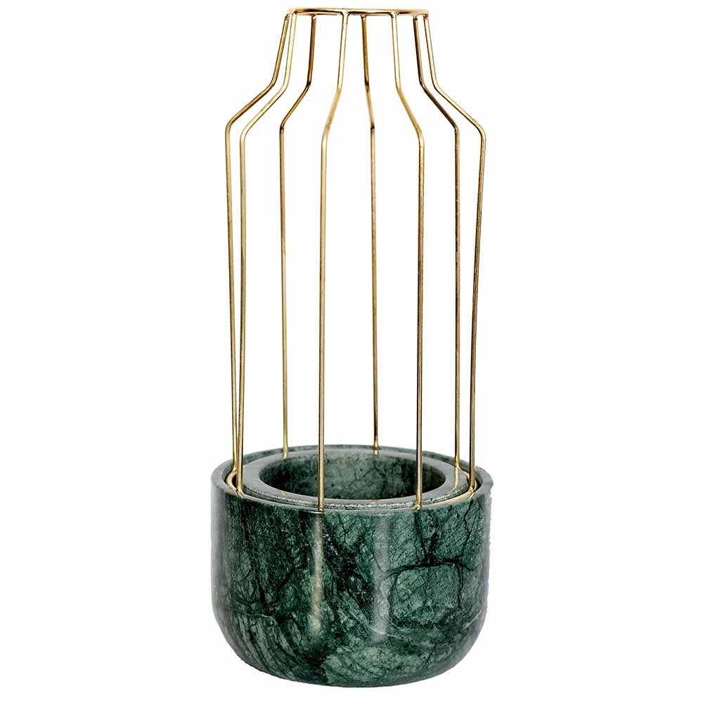 Table Accessory(MPL0008), Green Marble Base with Gold Metal Mesh Planter, Planter - IM16024