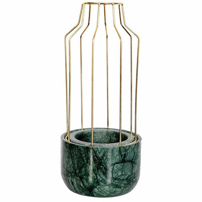 Table Accessory(MPL0008), Green Marble Base with Gold Metal Mesh Planter, Planter - IM16024