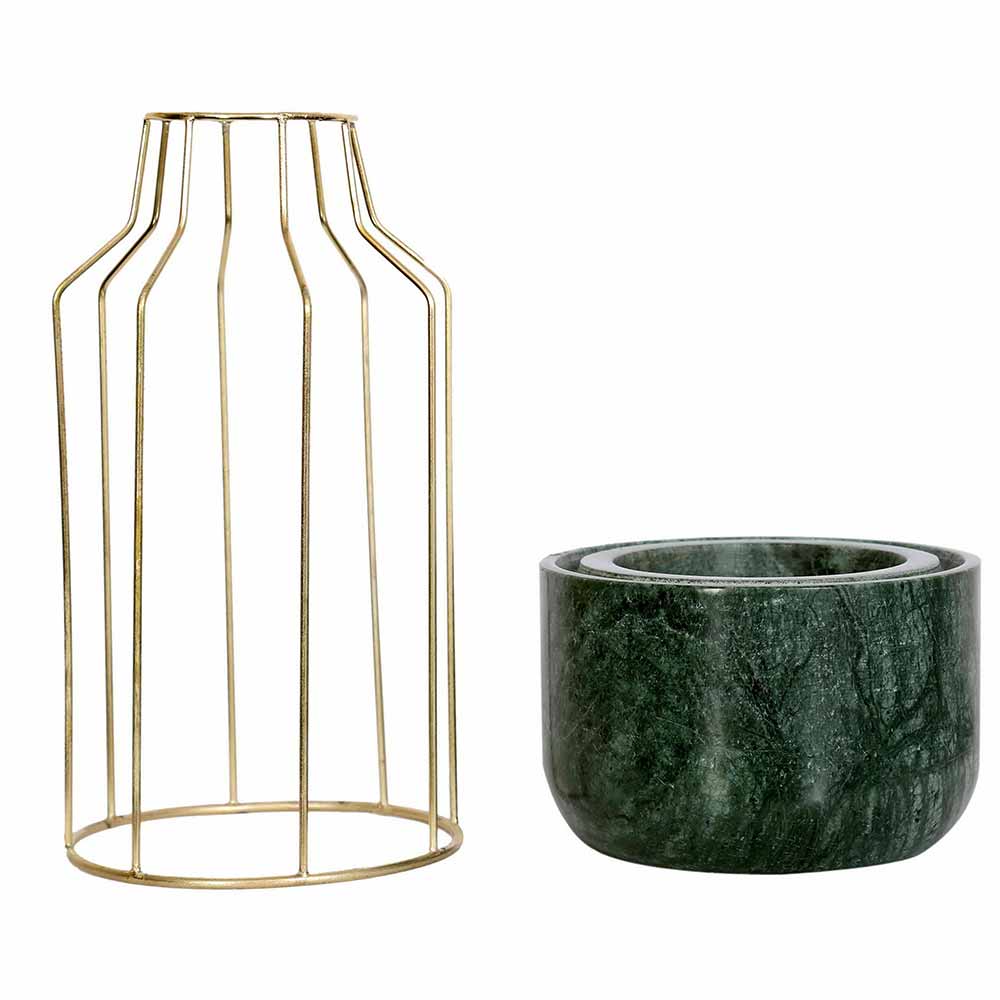 Table Accessory(MPL0008), Green Marble Base with Gold Metal Mesh Planter, Planter - IM16024