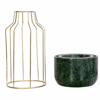 Table Accessory(MPL0008), Green Marble Base with Gold Metal Mesh Planter, Planter - IM16024