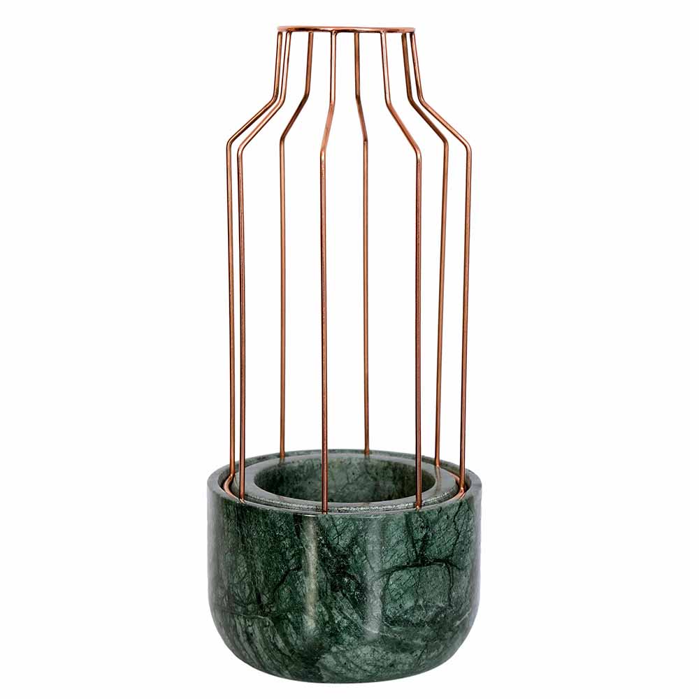 Table Accessory(MPL0009), Green Marble Base with Copper Metal Mesh Planter, Planter - IM16025