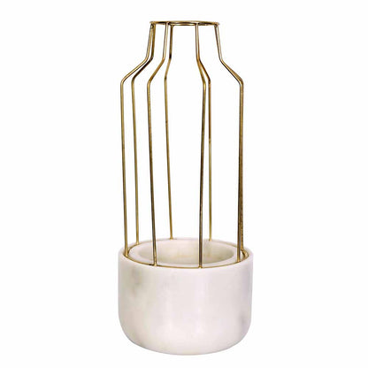 Table Accessory(MPL0011), White Marble Base with Gold Metal Mesh Planter, Planter - IM16026