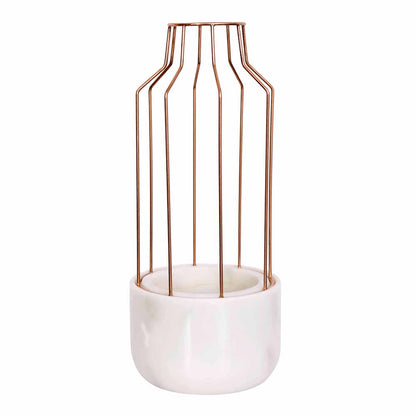 Table Accessory(MPL0012), White Marble Base with Copper Metal Mesh Planter, Planter - IM16027