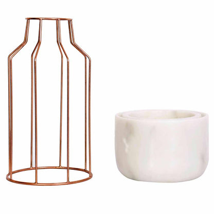 Table Accessory(MPL0012), White Marble Base with Copper Metal Mesh Planter, Planter - IM16027