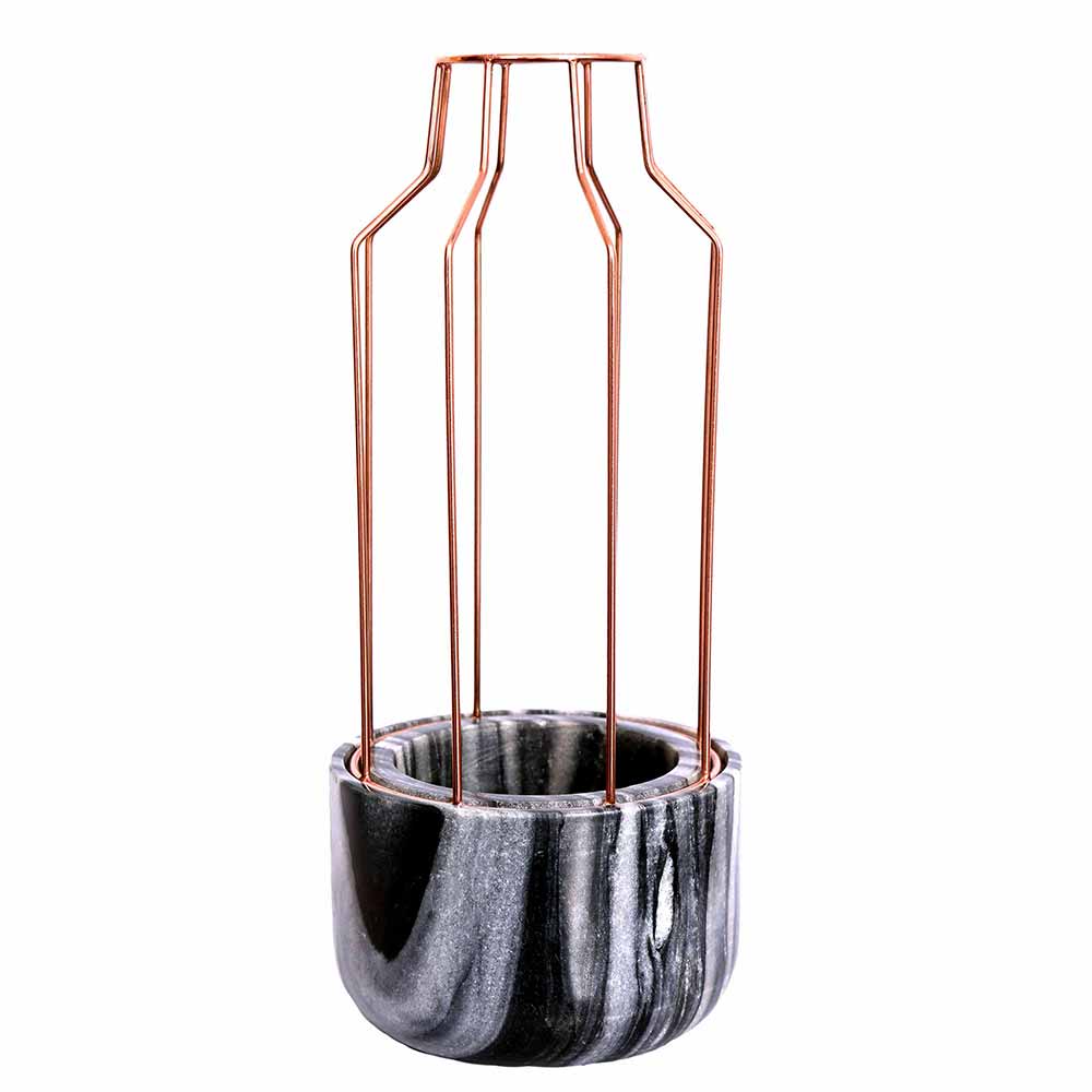 Table Accessory(MPL0014), Grey Marble Base with Gold Metal Mesh Planter, Planter - IM16028