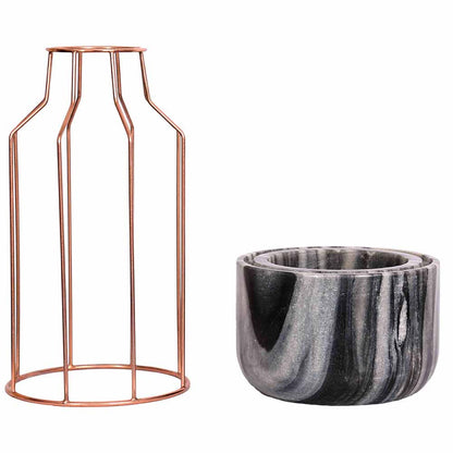 Table Accessory(MPL0015), Grey Marble Base with Copper Metal Mesh Planter, Planter - IM16029