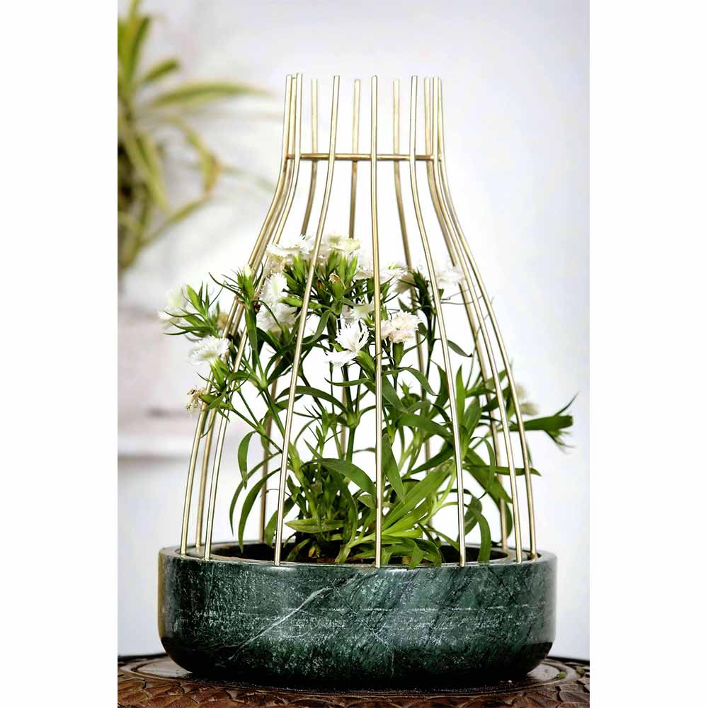 Table Accessory(MPL0017), Green Marble Base with Gold Metal Web Planter, Planter - IM16030