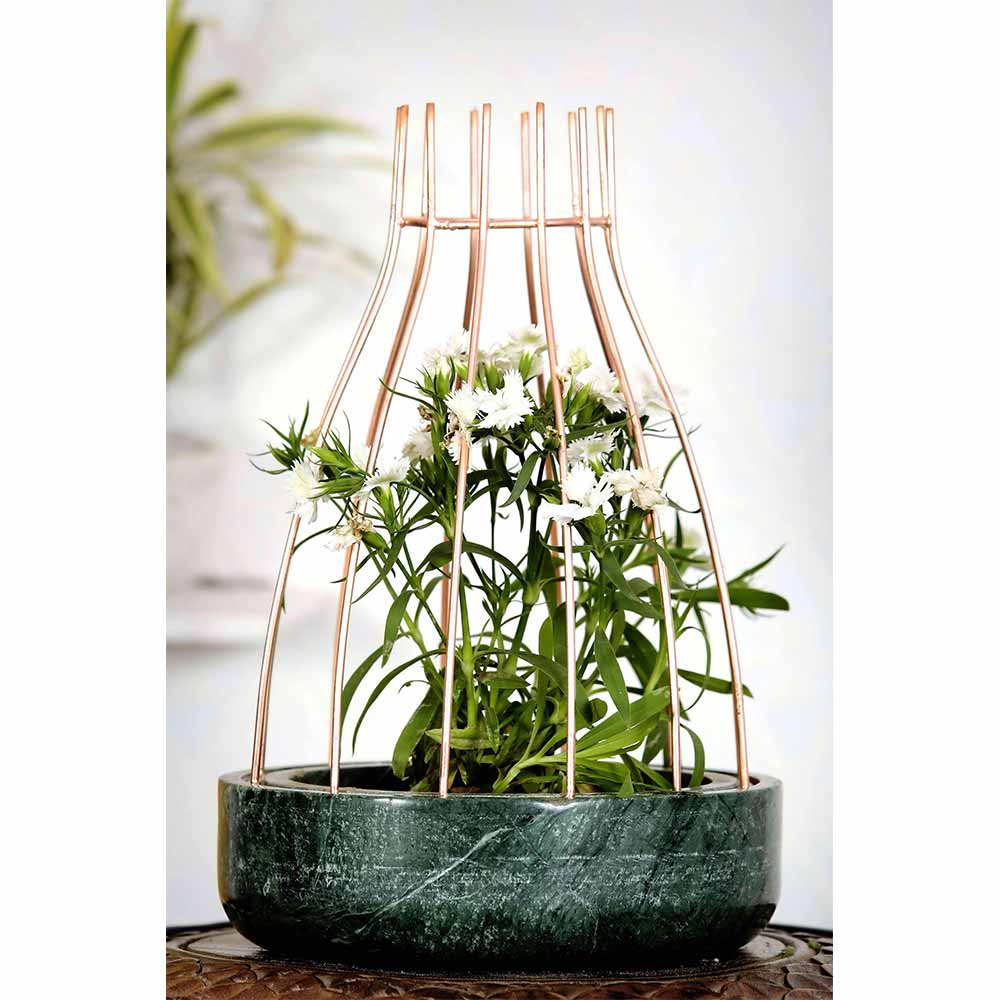 Table Accessory(MPL0018), Green Marble Base with Copper Metal Web Planter, Planter - IM16031