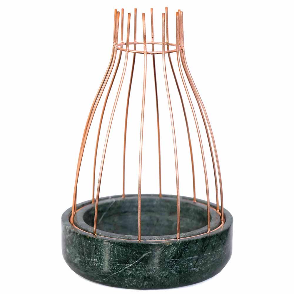 Table Accessory(MPL0018), Green Marble Base with Copper Metal Web Planter, Planter - IM16031