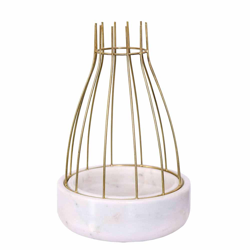 Table Accessory(MPL0020), White Marble Base with Gold Metal Web Planter, Planter - IM16032