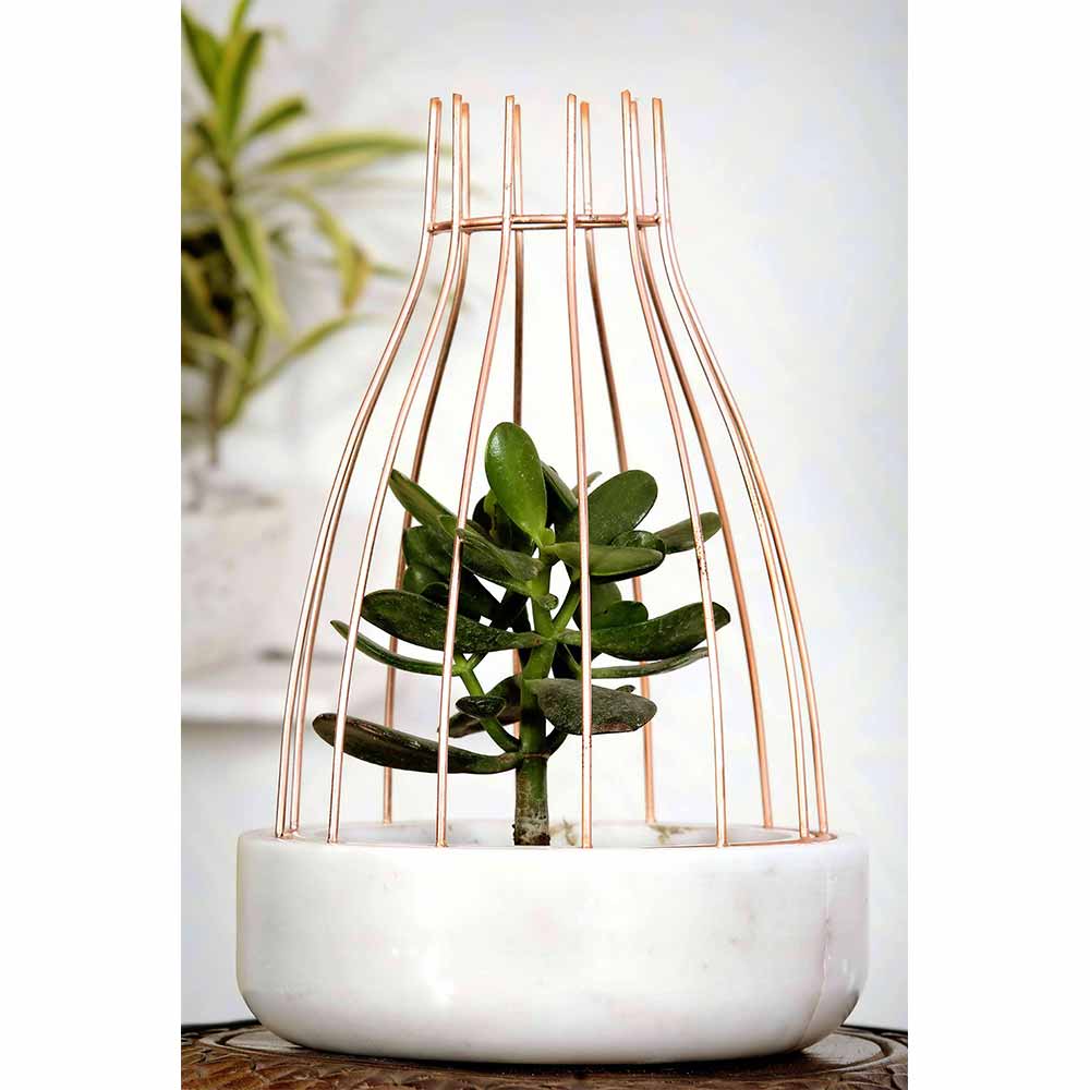 Table Accessory(MPL0021), White Marble Base with Copper Metal Web Planter, Planter - IM16033